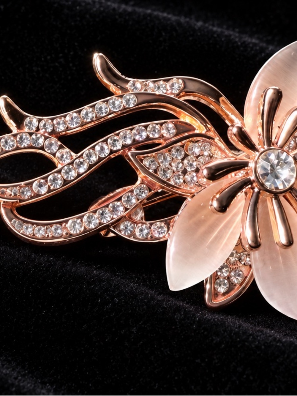 Elegant Rose Gold Floral Crystal Brooch